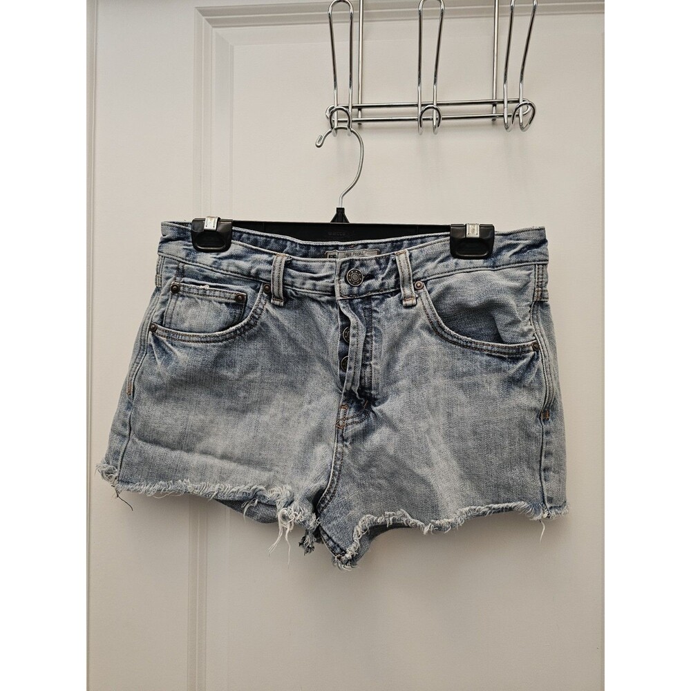 Free People Cutoff Denim Shorts Size 29 Light Wash Distressed Raw Hem Button Fly
